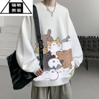 希杰狮王卡通猫咪卫衣男秋季潮牌复古套头衣服大码宽松青少年运动外套