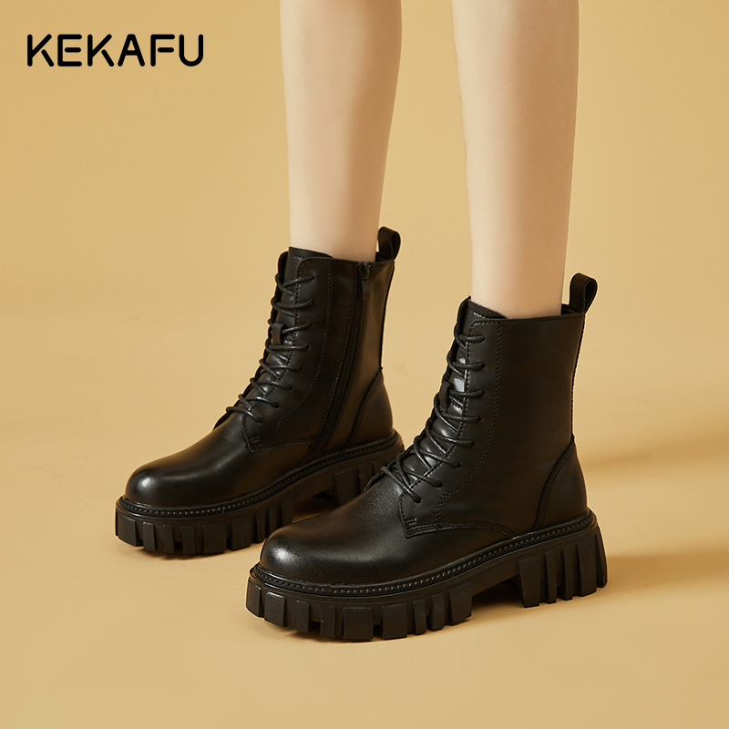 kekafu珂卡芙2022新款厚底防滑增高显瘦英伦风中筒马丁靴