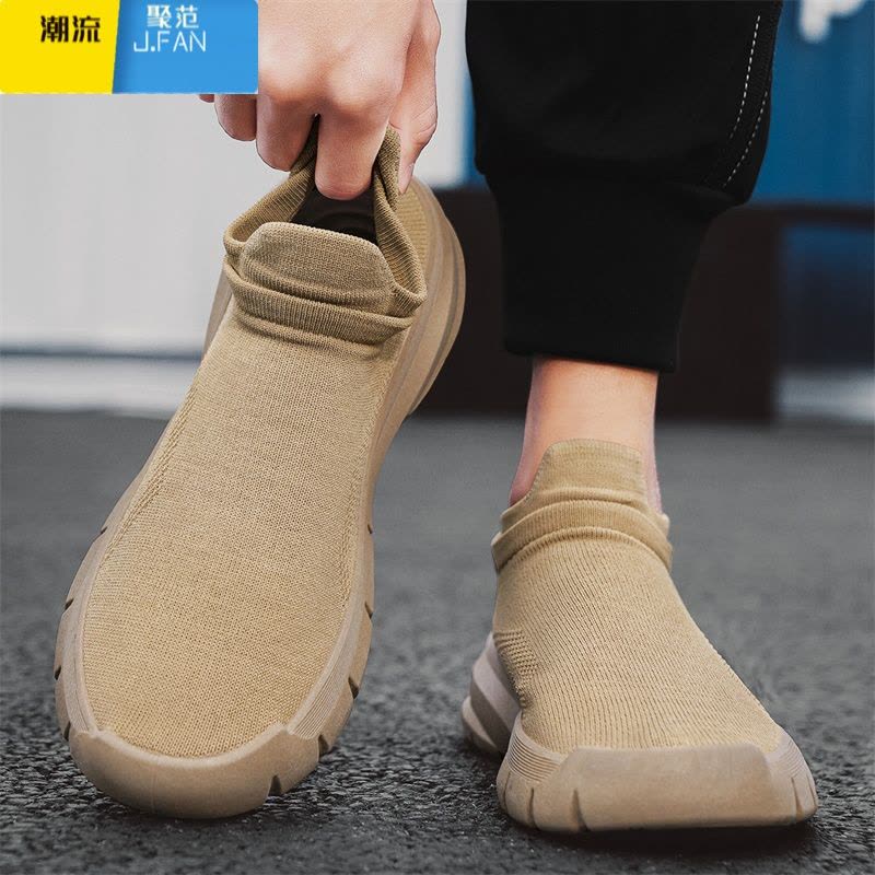 聚范男鞋夏季网面透气懒人一脚蹬防滑网鞋男士轻便运动跑步飞织休闲鞋图片