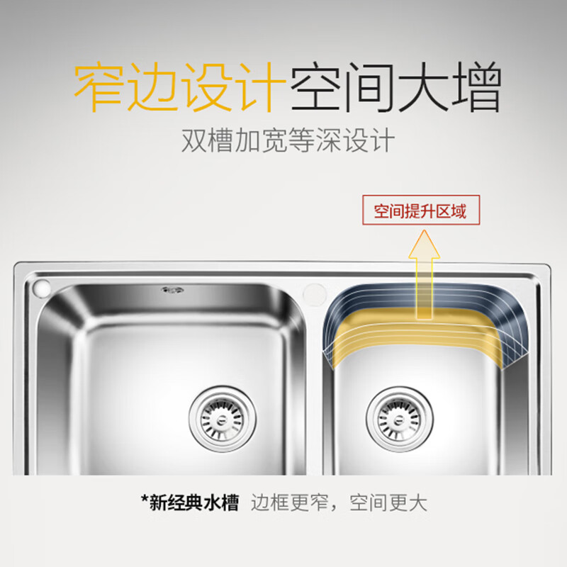 欧琳（OULIN）水槽双槽304不锈钢水池81450A_810*450mm（左大右小）高清大图