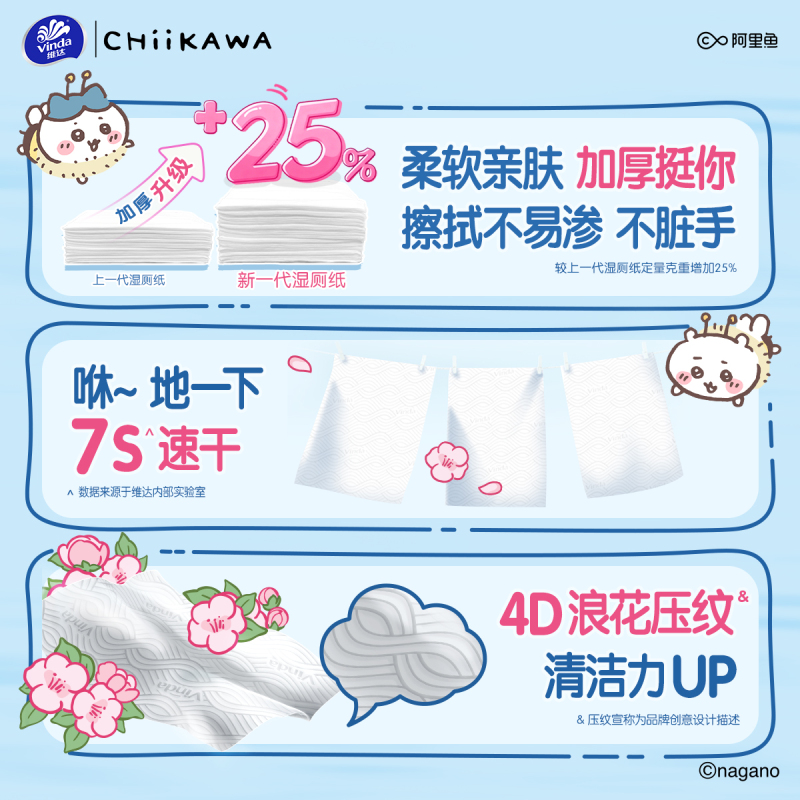 [CHIIKAWA联名]维达红山茶湿厕纸80片4包共320片 大包母婴可用厕所家用卫生擦屁股私处可冲马桶湿巾湿厕纸高清大图