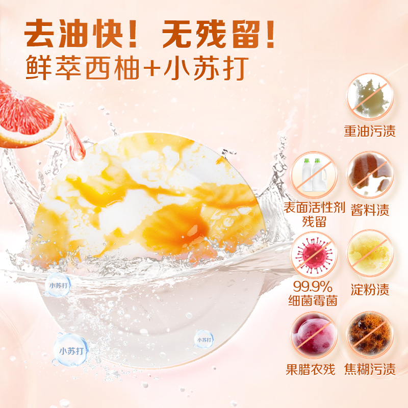 立白小苏打西柚洗洁精1kg*1瓶食品用可洗蔬果不伤手无残留高清大图
