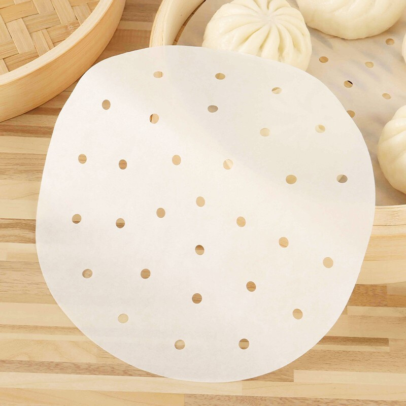 拜杰蒸笼纸24cm100张家用一次性包子馒头点心垫纸 烘焙纸带孔蒸笼纸报