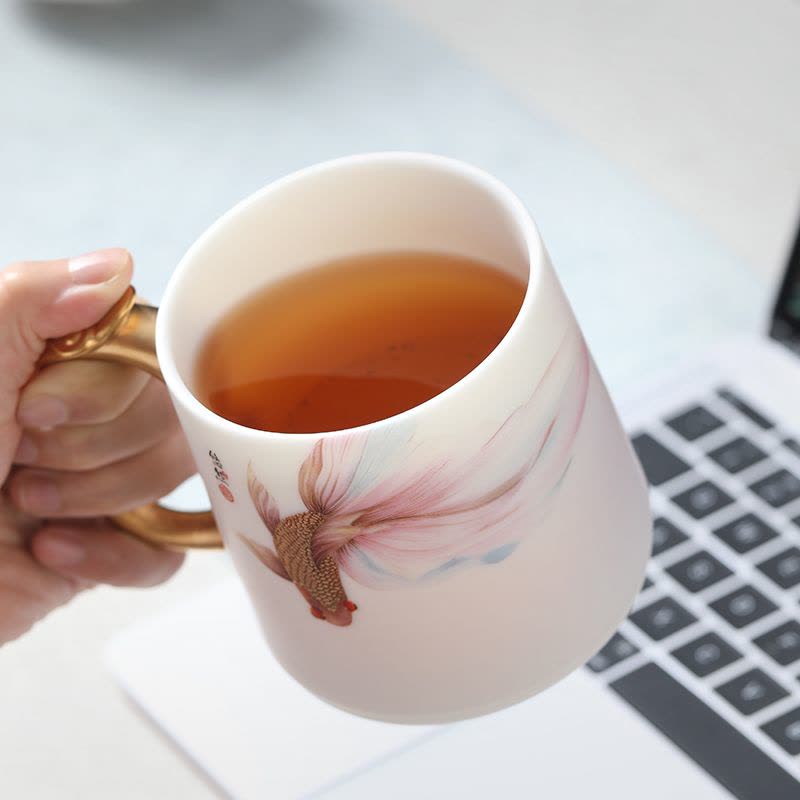 MULTIPOTENT茶杯功夫茶具办公杯羊脂玉得意杯悠然自得黄旭东大师作品伴手礼盒图片