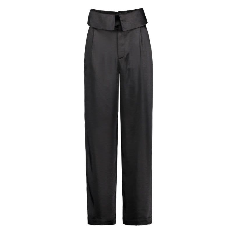 逸阳女裤2020春季新款阔腿裤女花苞腰宽松直筒梭织黑色显瘦长裤女图片