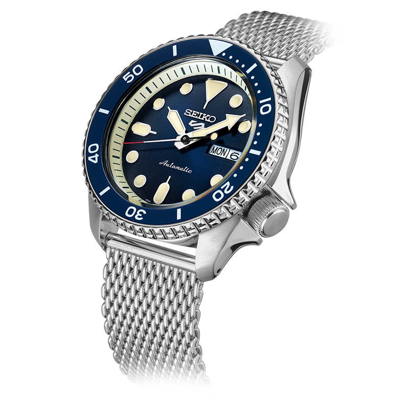 精工(SEIKO)手表 新盾牌5号系列100米防水自动/手动上链米兰带蓝盘水鬼运动机械男表 SRPD71K1
