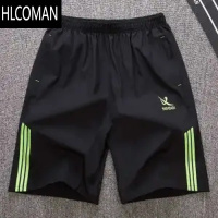 HLCOMAN男士短裤夏季休闲大码黑色拉链弹力运动五分裤男户外沙滩裤大裤衩