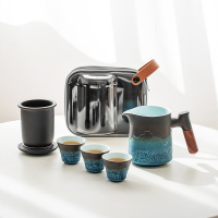 領藝 窑变旅行茶具套装便携式包家用小套功夫泡茶器陶瓷快客杯一壶三杯