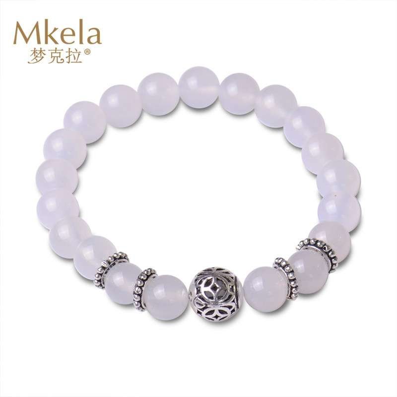 梦克拉Mkela S925银白玛瑙手链 富裕 玉髓玛瑙 手链 玛瑙 情侣