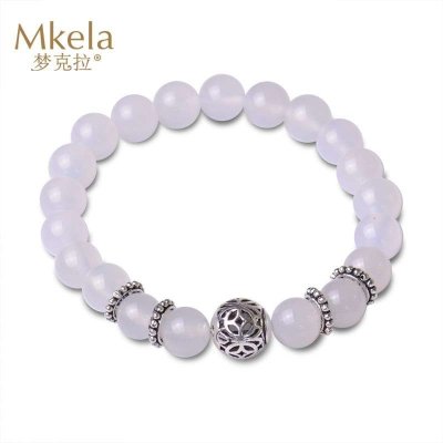 梦克拉Mkela S925银白玛瑙手链 富裕 玉髓玛瑙 手链 玛瑙 情侣