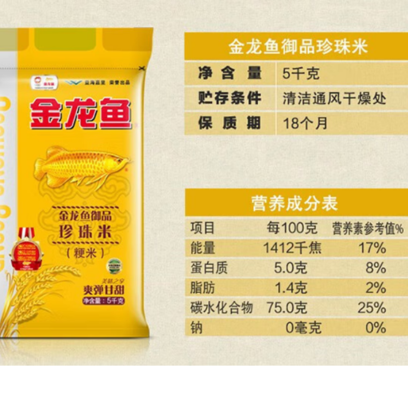 金龙鱼 东北大米御品珍珠米 /5KG高清大图