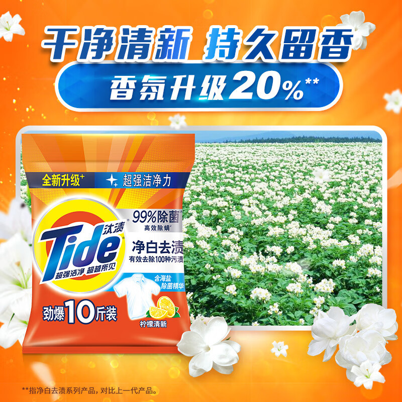 汰渍(Tide) 洗衣粉10斤装 净白去渍大袋非皂粉持久留香深层去污柠檬家庭装