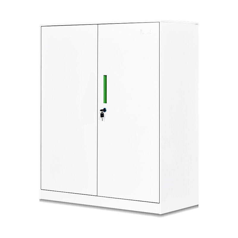 钢制铁皮柜资料档案储物柜拆装窄边对开门纯白绿色拉手办公柜矮柜参数