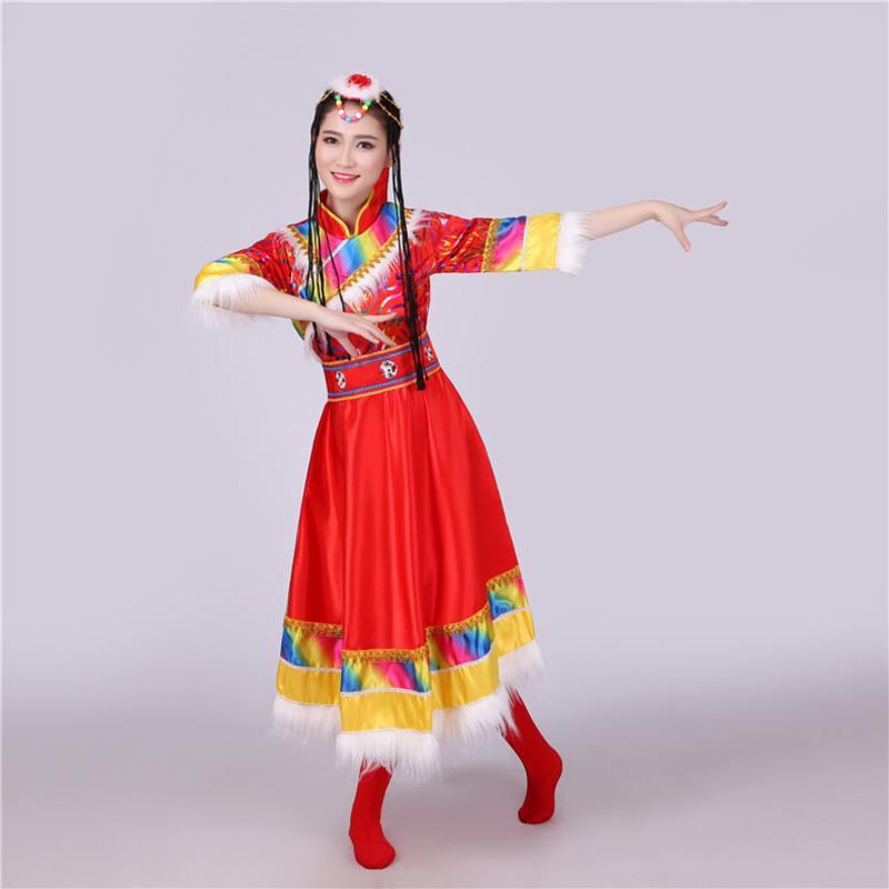 红色s藏族舞蹈演出服装女少数民族服装民族风服饰藏袍藏族演出服装臧