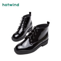 热风hotwind潮流时尚女士系带休闲靴粗跟短筒马丁靴平底H81W7421