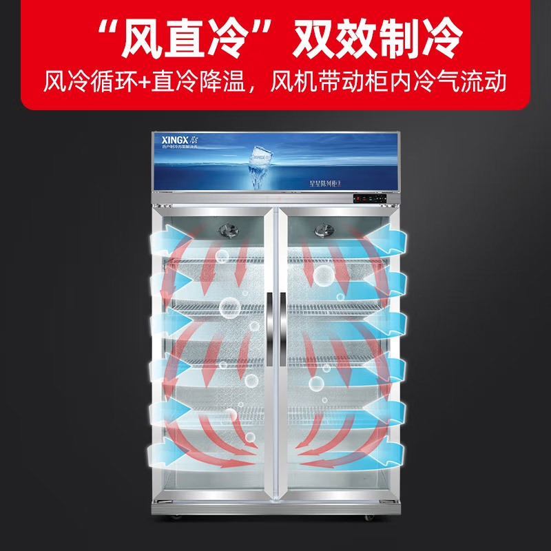 星星(XINGX) 518升双门冷藏展示柜 商用冷柜冰柜保鲜柜 超市便利店啤酒饮料陈列柜LSC-500K