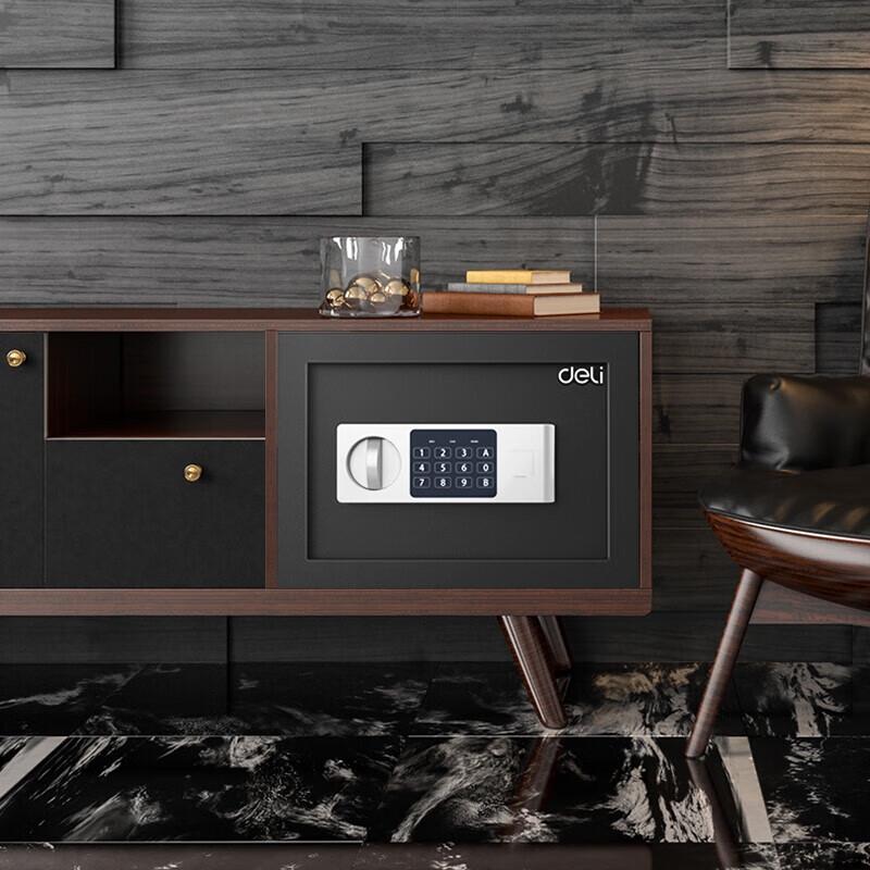 得力(deli) 保险柜/保险箱 高25cm电子密码保管箱 迷你隐形防盗办公家用小型防盗保险箱 92620黑色 单位:个高清大图