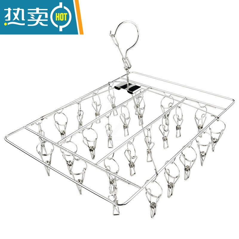 敬平26夹30夹不锈钢多夹子防风衣夹挂钩多功能方形晾晒衣架袜架夹 4.0mm方形袜架26夹-1个高清大图