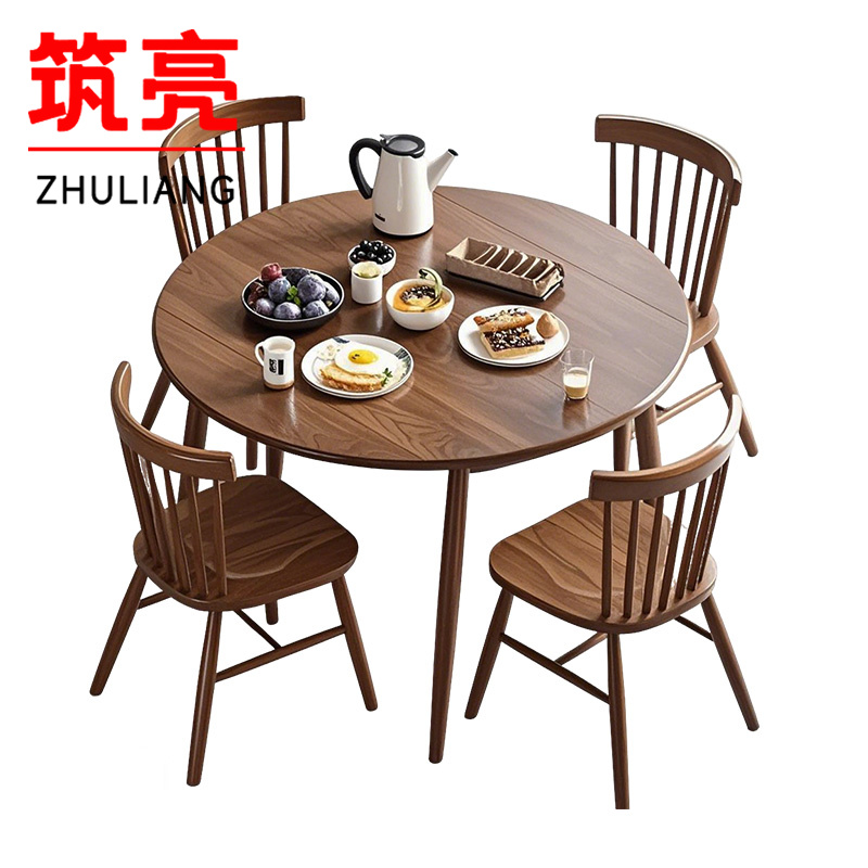 筑亮 餐桌 120*120*75cm+4椅 套高清大图