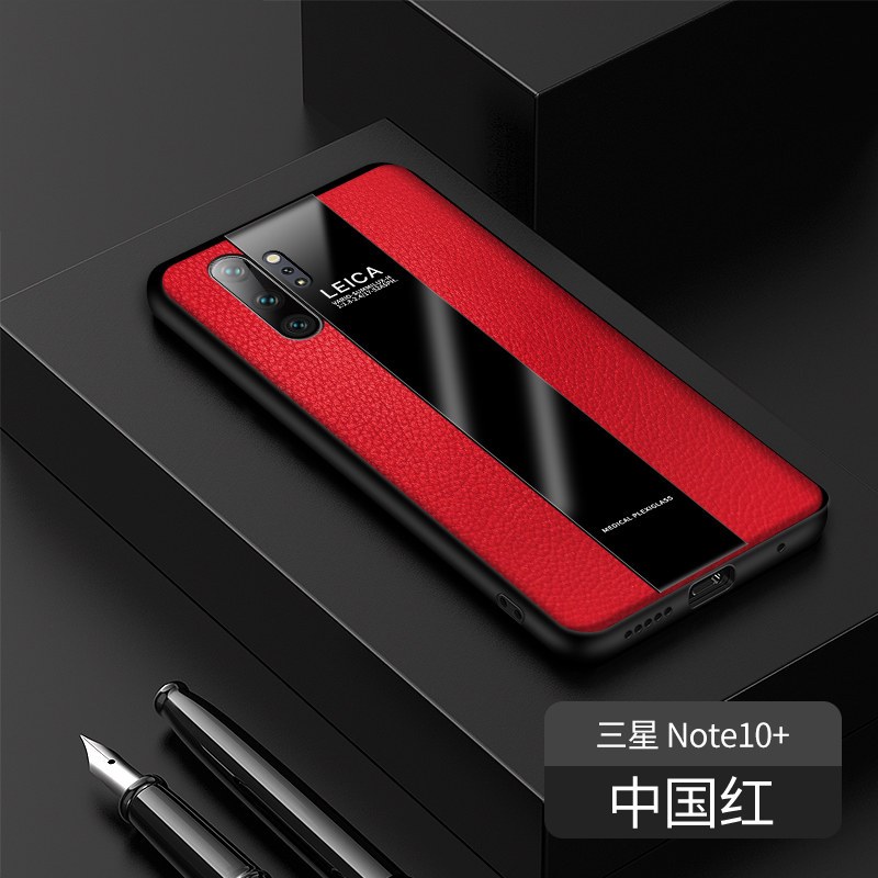 [送钢化膜]高铭宣三星note10手机壳三星note10+保时捷商务指环支架男士星超薄防摔全包 note10+[中国红]