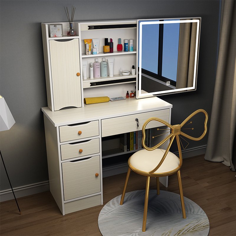 轻奢智能镜梳妆台镜子带LED灯收纳柜一体简约ins风卧室化妆台