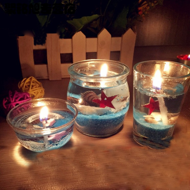 海洋系列套餐水晶果冻香薰蜡烛情人节烛台浪漫求婚生日表白玻璃杯果冻蜡-紫色水晶A款