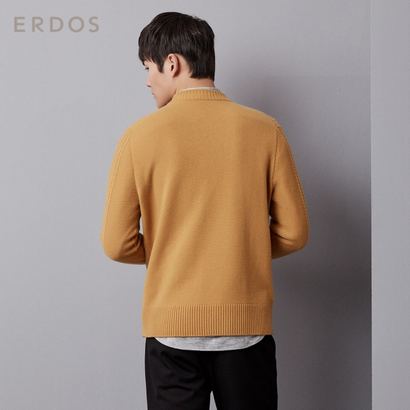 ERDOS 圆领绞花设计男士羊绒衫休闲百搭针织衫温暖舒适