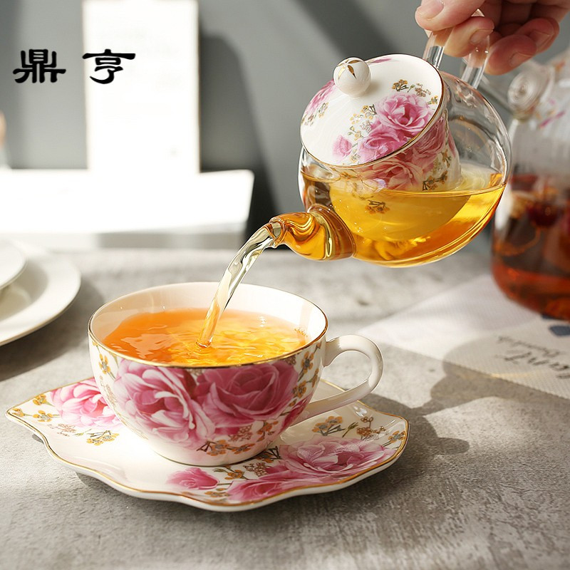 鼎亨单人茶具 下午红茶杯碟套装 陶瓷玻璃花茶茶具 欧式创意咖啡