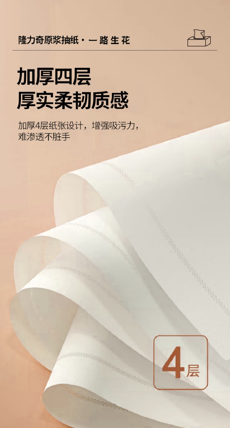 隆力奇 抽纸面巾纸4层*75抽(4包)随用随抽真省心高清大图