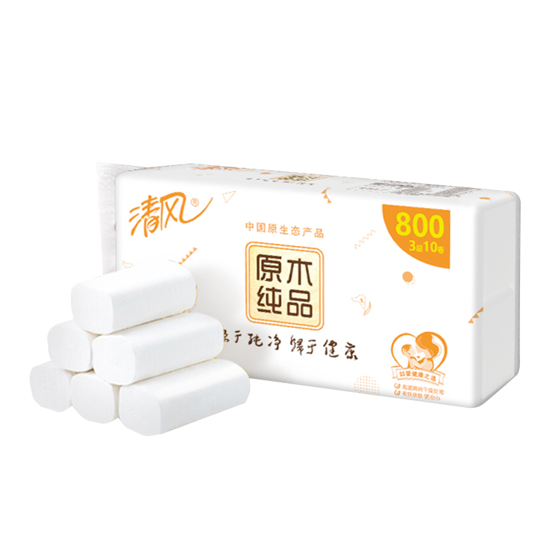 清风 无芯卷纸马蹄莲平纹长卷卫生纸3层 80g 10卷/件 5件装 (单位:件)