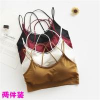 黑棉质抹胸裹胸薄款背带背心式打底文胸内衣2件白均