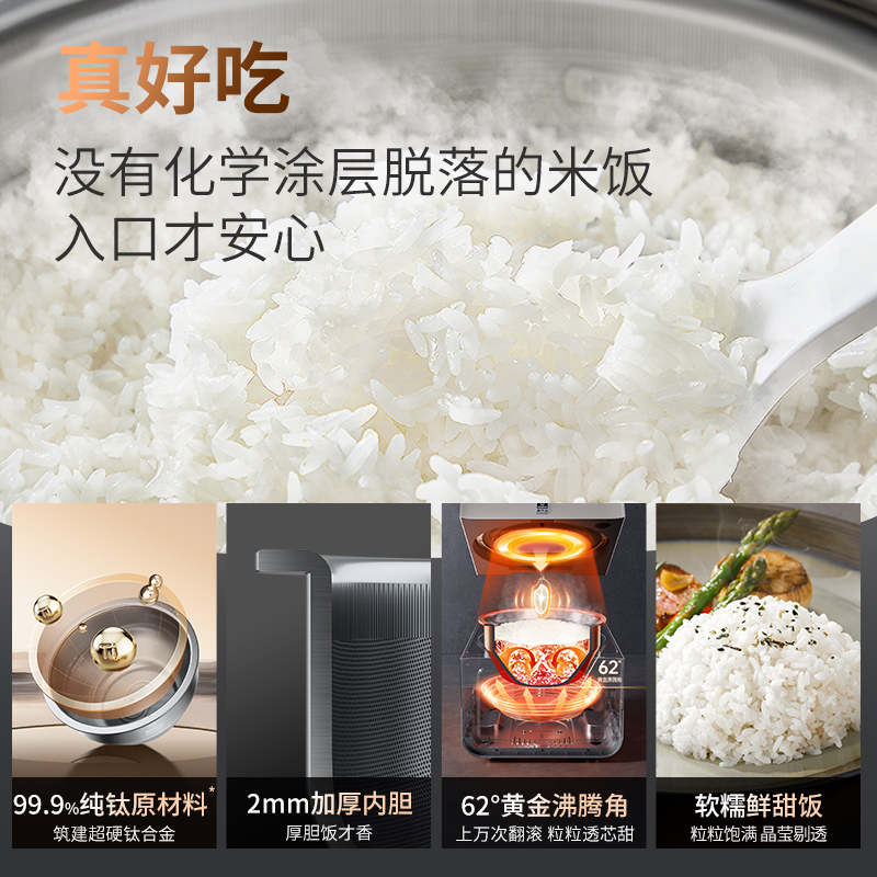 康巴赫电饭煲0涂层真钛内胆IH电磁加热智能电饭锅多功能家用2-8人大容量不粘锅蒸饭锅大火力Pro版 钛灰银 4L高清大图