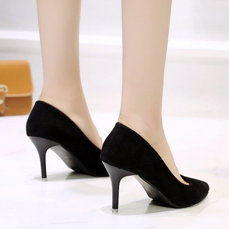 述雅胖脚高跟鞋女正装职业女黑色细跟学生礼仪5公分7cm秋冬款工作面试