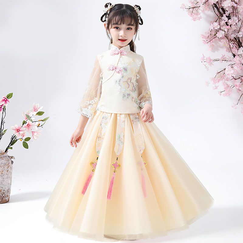 汉服女童唐装仙女裙小学生连衣裙古装儿童礼服公主裙秋装旗袍套装