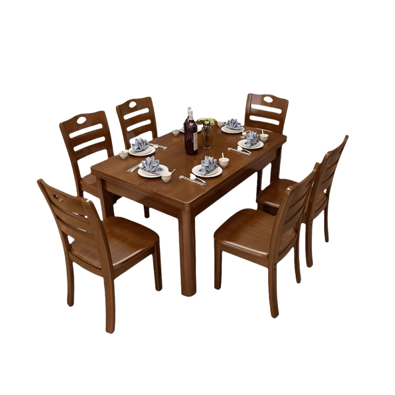 蕃蒂实木餐桌1.3米套高清大图