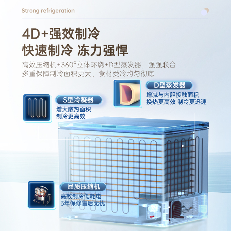 澳柯玛BC/BD-291HVS 291升家用卧式冷柜冷冻冷藏冰柜一级节能家用卧室冰箱