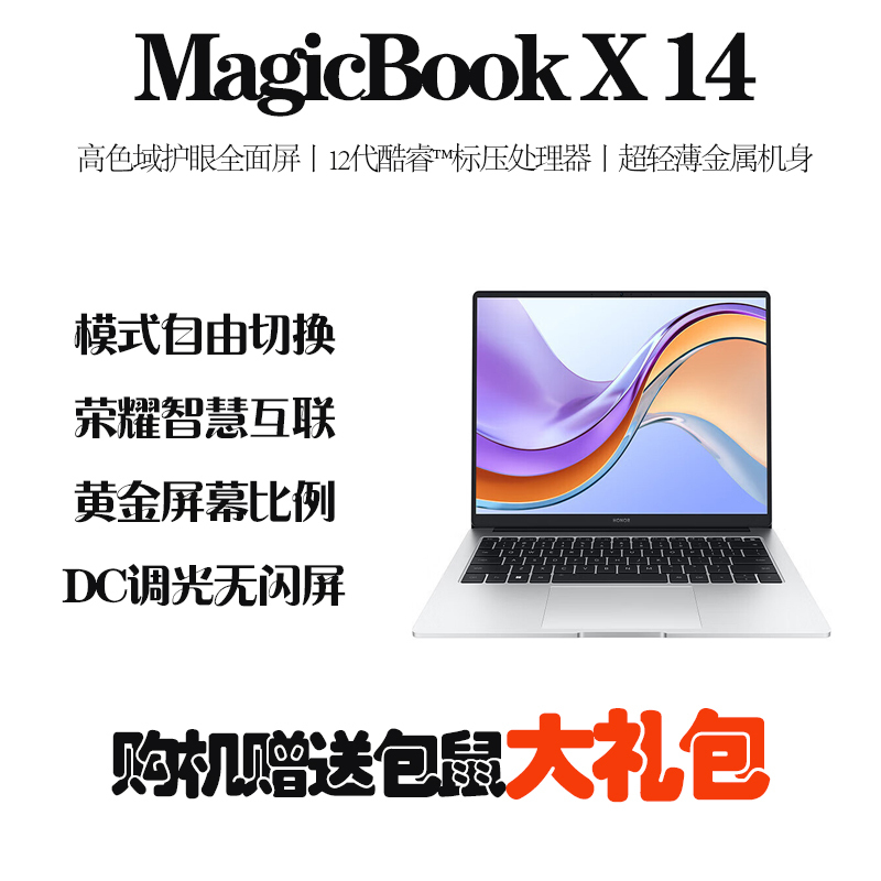 荣耀笔记本电脑MagicBook X14 12代酷睿标压i5-12450H 16G 1TB 护眼屏轻薄本 60Wh大电池 银