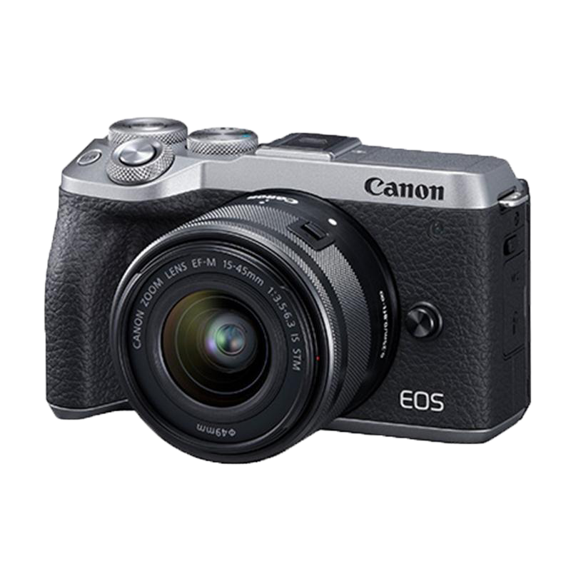 佳能(Canon) EOS M6 Mark II (15-45 IS STM+55-200 IS)(银色)数码微单相机 约3250万像素
