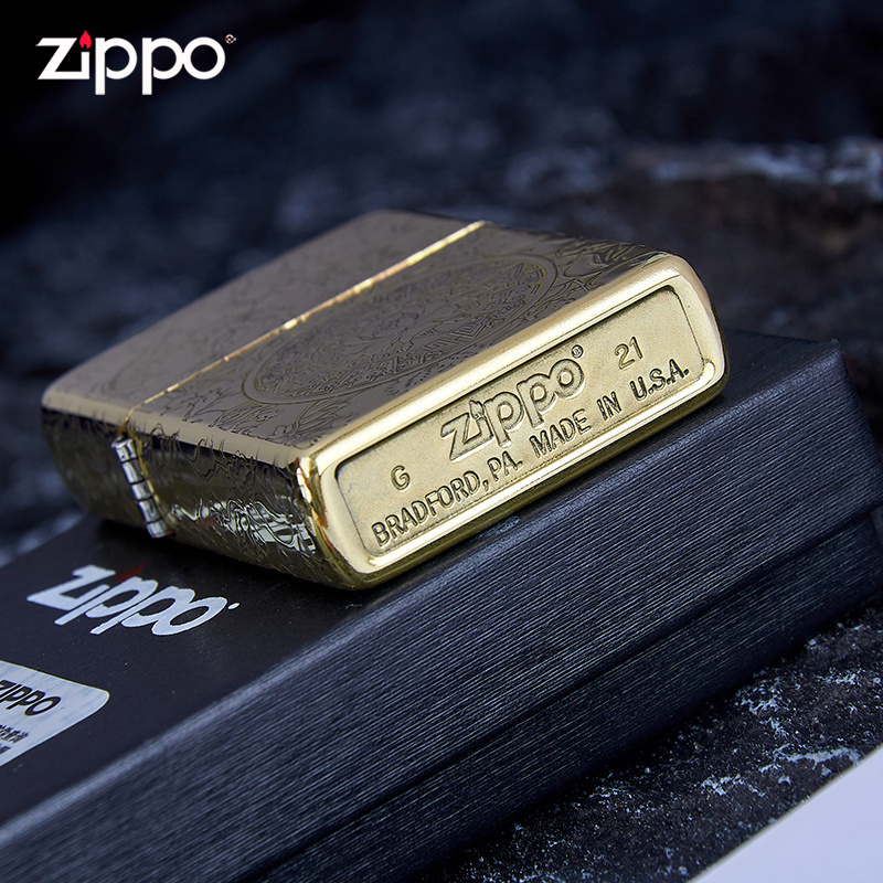 ZIPPO煤油打火机精雕富贵牡丹火机个性创意纯铜复古煤油防风国潮
