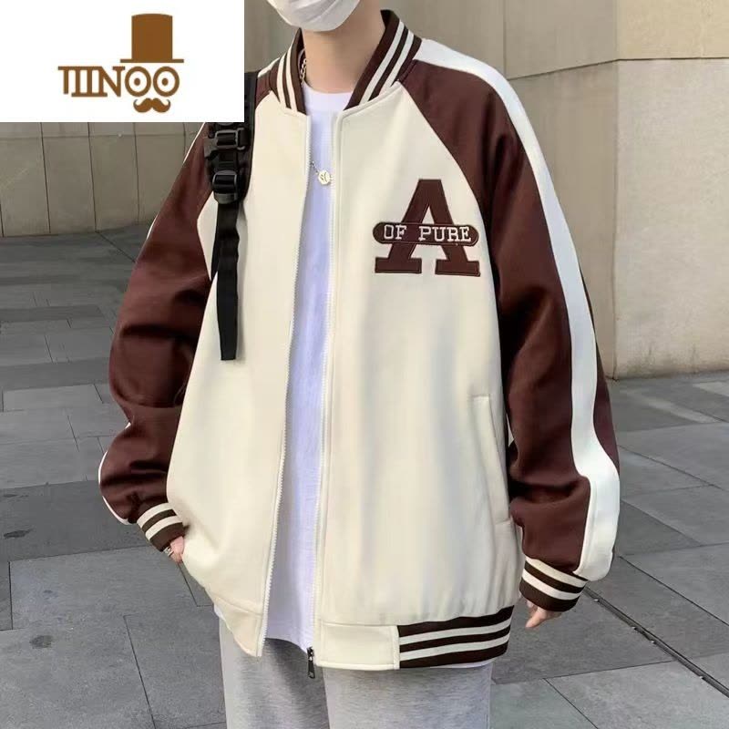 YANXU初高中学生棒球服男拉链外套2023新款男生港风潮流拼色夹克图片