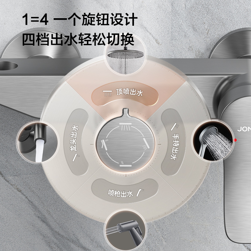 九牧(JOMOO)苏宁自营自动除垢枪灰色花洒36484一键之水增压出水家用卫生间淋浴器