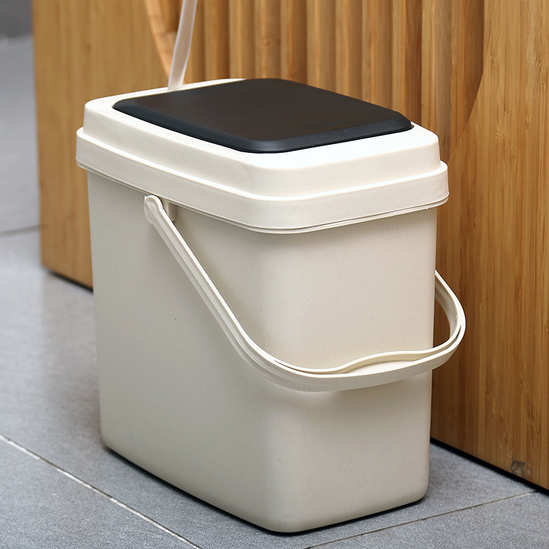 常生源 茶渣桶 功夫茶具配件塑料方形按键弹盖带过滤网排水垃圾桶废水桶 米色茗余茶桶