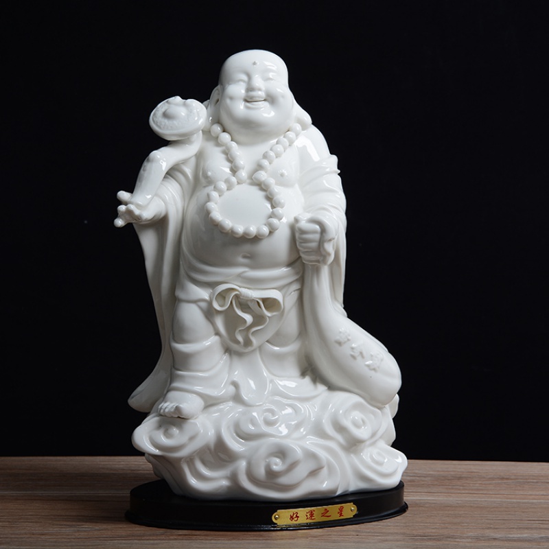 德化陶瓷弥勒佛像摆件工艺品客厅家居摆设礼品白瓷器大肚笑佛 三维工匠 好运之星高清大图