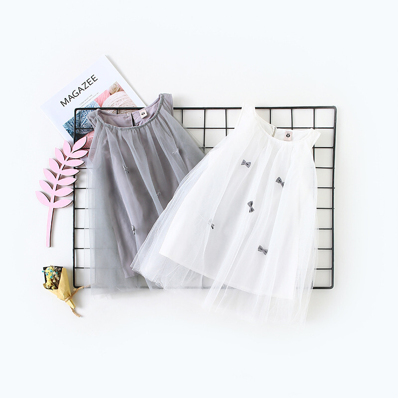 春夏儿童蝴蝶结背心纱裙公主裙女宝周岁生日礼服