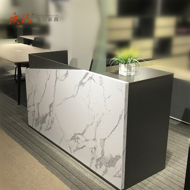 苏宁 质凡 木质办公前台仿大理石纹路服务台吧台 A款1.8米前台(白橡色)高清大图