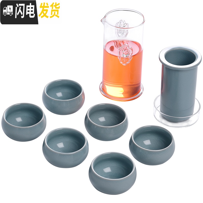 三维工匠泡茶器红茶茶具套装玻璃陶瓷过滤双耳汝窑茶壶送礼定制冲茶器 黄色双耳红茶泡壶二花瓣杯高清大图