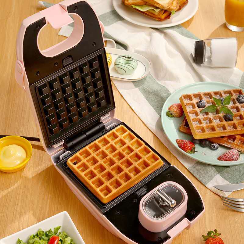 三明治早餐机多功能网红轻食机家用煎蛋小型华夫饼机吐司烤面包机粉色