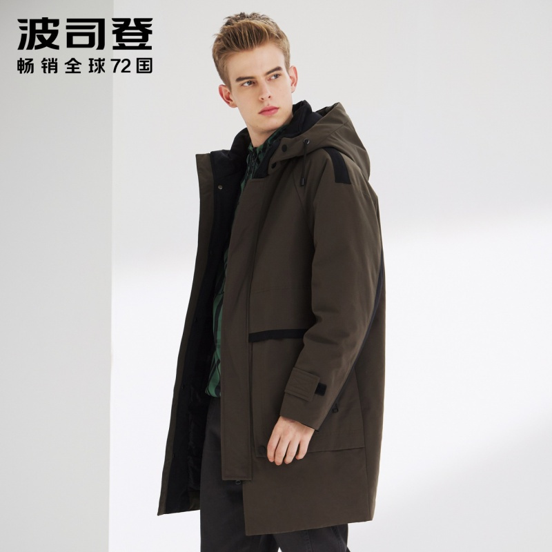 波司登男连帽中长羽绒服B90141355