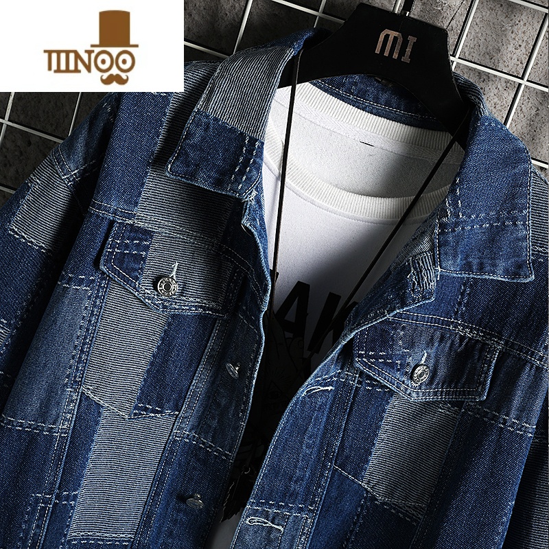 YANXU黑色牛仔外套男潮牌美式复古夹克感痞帅宽松青少年褂子高清大图