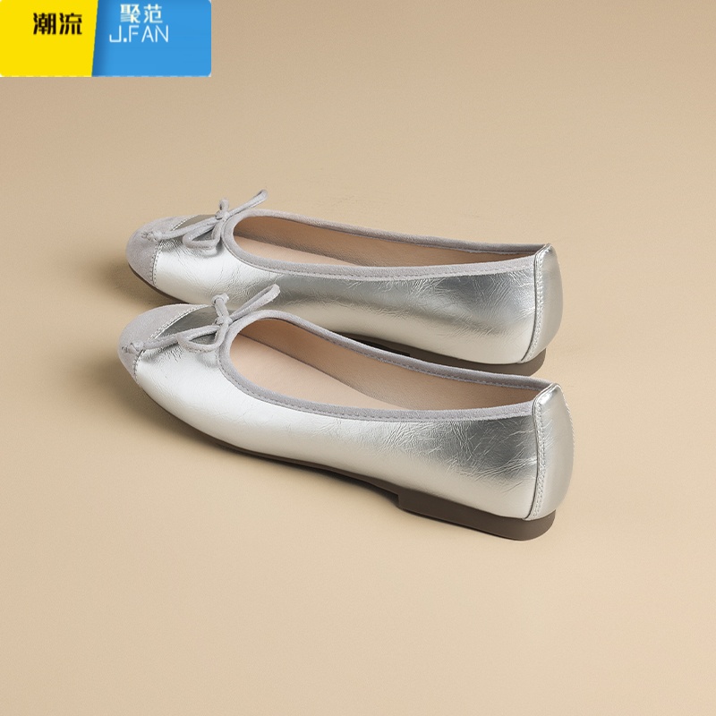 聚范AG182银色单鞋女2024新款夏平底玛丽珍芭蕾鞋配裙子高清大图